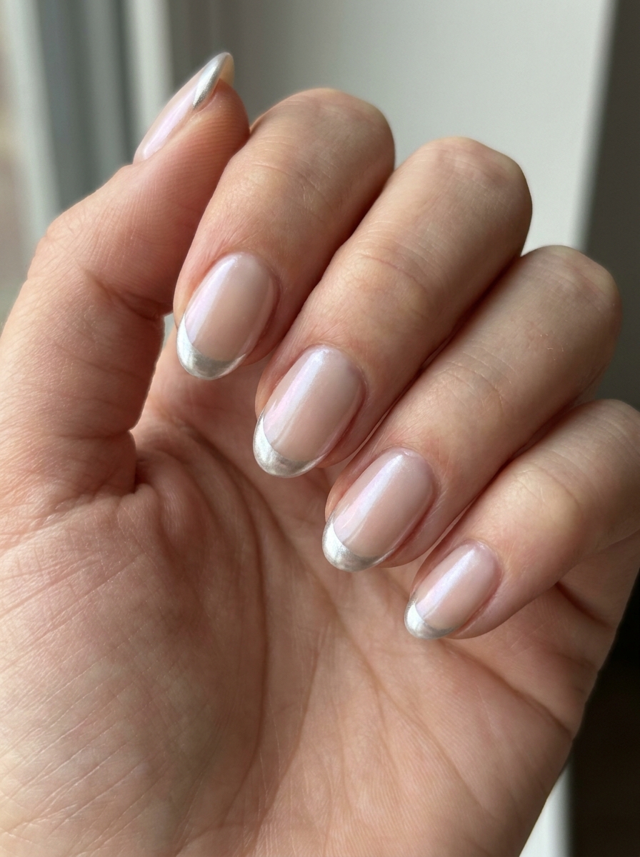 Chrome French mit Glazed Base als French Chrome Nägel Inspiration 2026